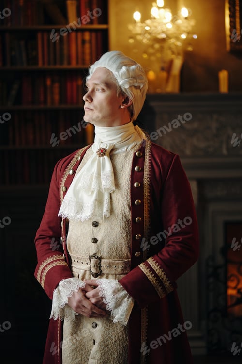 Preview: Caucasian Young Adult Man Wearing Baroque Costume Standing Indoors Posing