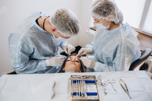 Preview: Concentrated Surgical team operating a patient in an operation theater.