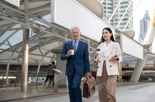 Preview: Asian senior businessman and young businesswoman having a discussion