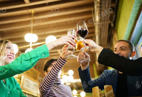 Preview: Man and women proposing toast during party