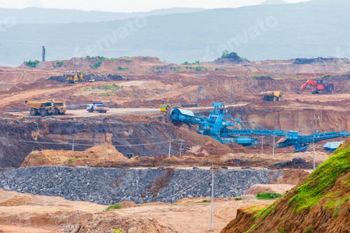 Preview: Part of a pit with big mining truck working. Coal mining at an open pit