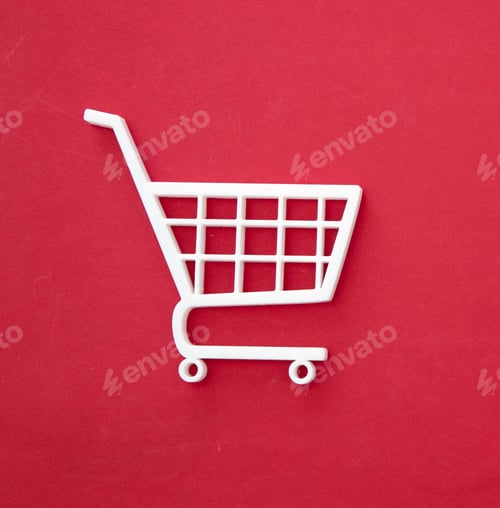 Preview: Shopping Cart icon white on red. E commerce and online shop concept