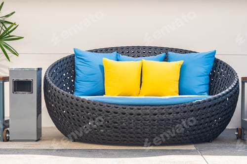 Preview: Outdoor patio in the garden with sofa chair and pillow decoration