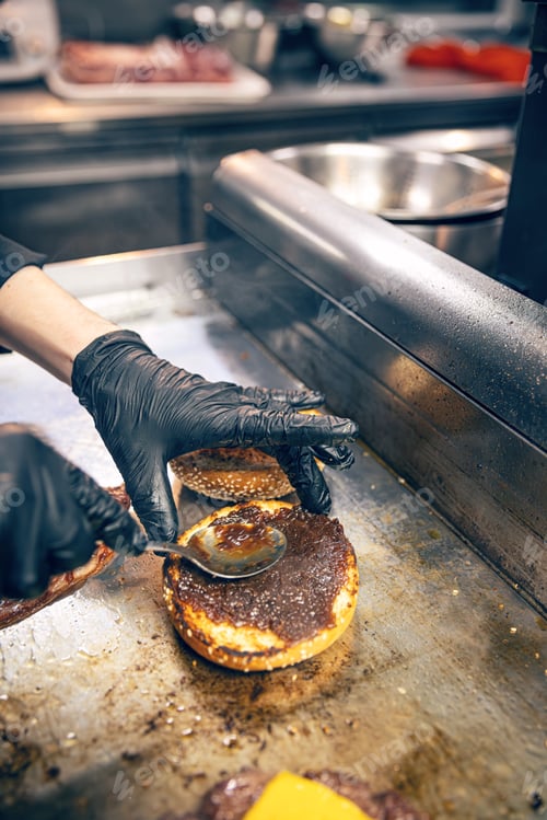 Preview: Process of cooking hamburger.