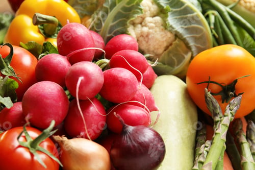 Preview: Assortment of fresh colorful vegetables, closeup. Healthy food