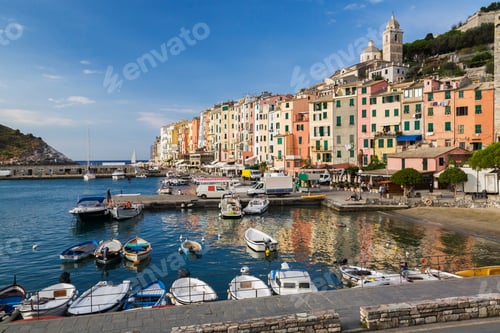 Preview: Harbour and colourful apartment building facades, Portovenere, La Spezia, Italy