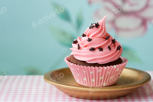 Preview: Cupcake with pink frosting and chocolate stars