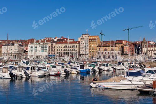 Preview: View on Old Port of Gijon and Yachts, Asturias, Northern Spain