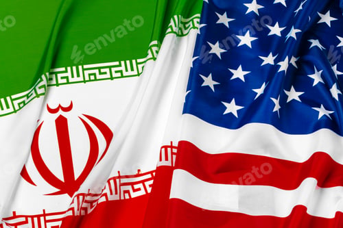 Preview: Flag of Iran together with flag of the United States of America