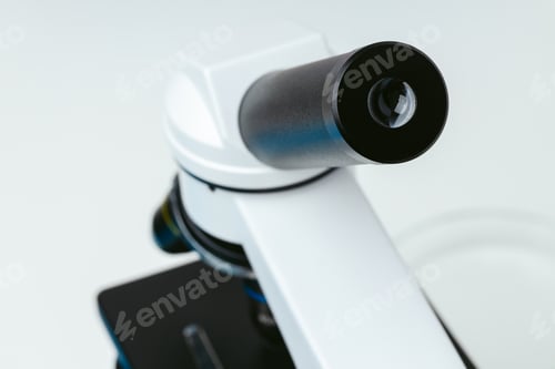 Preview: Scientific microscope close up. Professional laboratory equipment