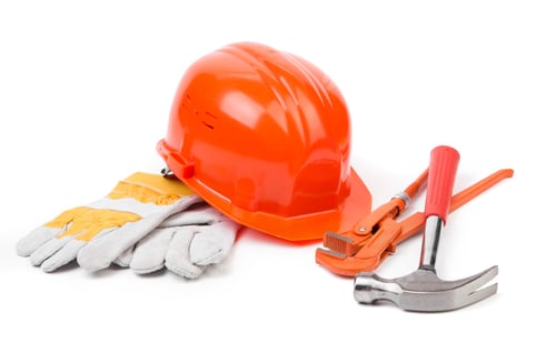 Preview: Red helmet and working tools.