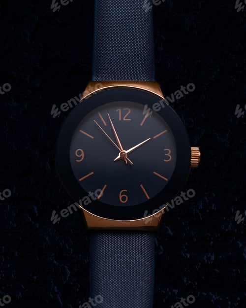 Preview: Elegant Wristwatch with Textured Strap on Dark Backdrop