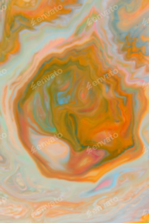 Preview: Fluid Art. Abstract Multicolored Background On Liquid. Orange Spots Of Colors. Blurred Pattern