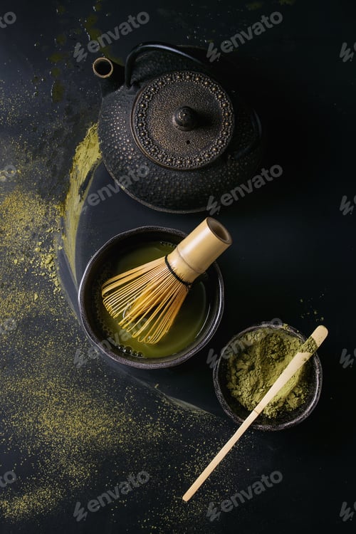 Preview: Green tea matcha powder and drink