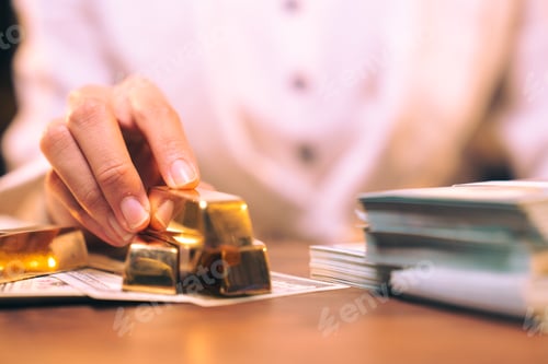 Preview: shiny gold bar arrangement in a row. Business Gold future and financial concept, world economics