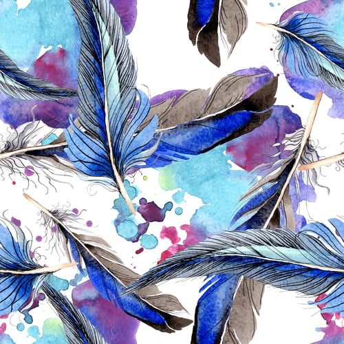 Preview: Bird feathers from wing. Watercolor background illustration set. Seamless background pattern. Fabric