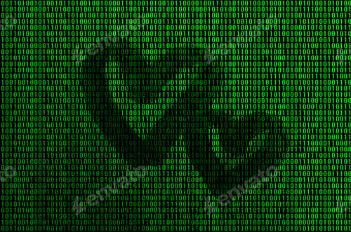 Preview: Image of the binary code from bright green figures, through which the shape of the heart is visible