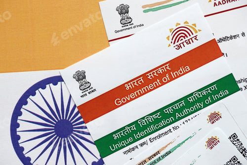 Preview: Indian Aadhaar card from Unique Identification Authority of India on Indian flag