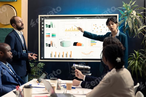 Preview: Business consultant making a pitch presentation with annual data reports