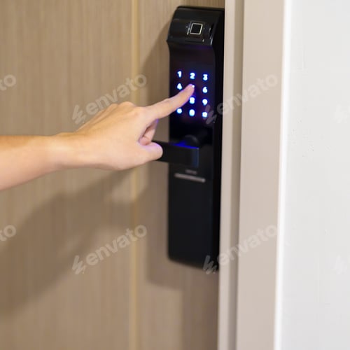 Preview: Hand press PIN number for smart digital door lock while open