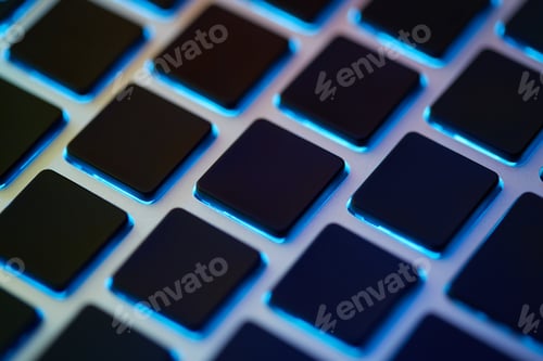 Preview: Keyboard Laptop. Backlit Computer Keyboard Closeup. Hi Tech Concept