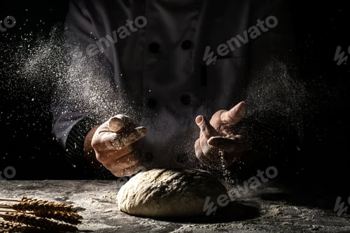 Preview: Photo of flour and men hands with flour splash