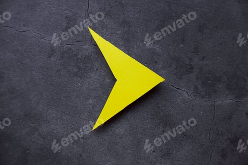 Preview: Yellow arrow pathway sign. Future life with direction or obsctacle reroute symbol.