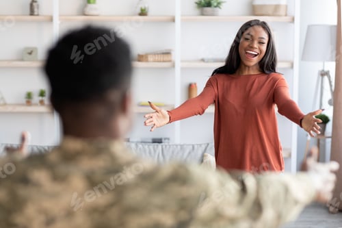 Preview: Happy Wife Welcoming Her Military Husband After Returning Back Home From Army