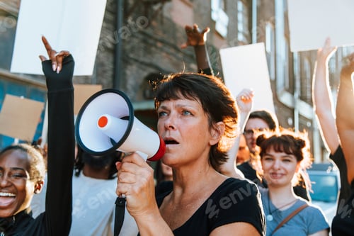 Preview: Feminist with a megaphone at a protest