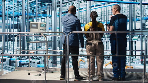 Preview: Manager on industrial platform overseeing industry 4.0 photovoltaics plant