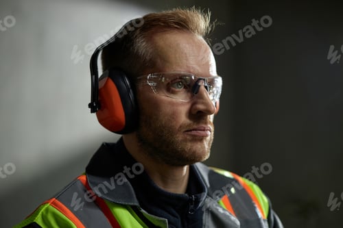 Preview: Caucasian Middle Aged Man Wearing Safety Gear Working at Industrial Site