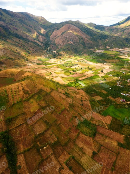 Preview: Extinct volcano with fertile land for cultivation in Vietnam.