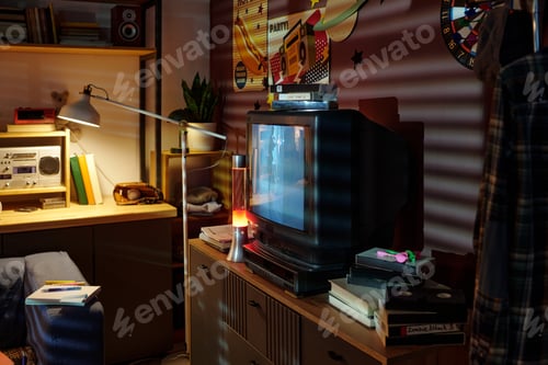 Preview: Vintage Living Room with Retro TV and Decor