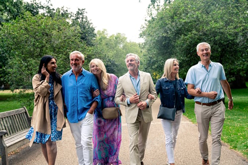Preview: Senior group old buddies reunion in London