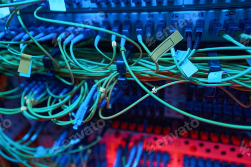 Preview: Cables connected to patch panel of server rack
