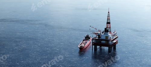 Preview: Oil platform on the ocean. Offshore drilling for gas and petroleum