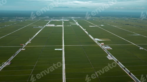 Preview: Aerial view of Green fields with paddy during planting season.