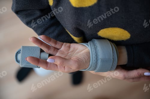 Preview: Woman wearing a brace on broken finger