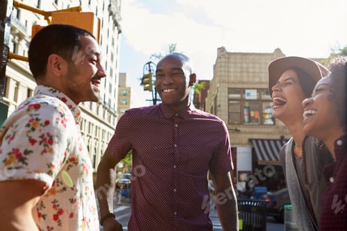 Preview: Group Of Friends Meeting On Urban Street In New York City