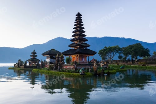 Preview: Pura Ulu Danau Bratan Temple in Bali. Early morning, sunrise, twilight, nobody