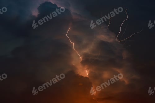 Preview: Multiple forks of pierce the night sky Thunderstorm with lightning