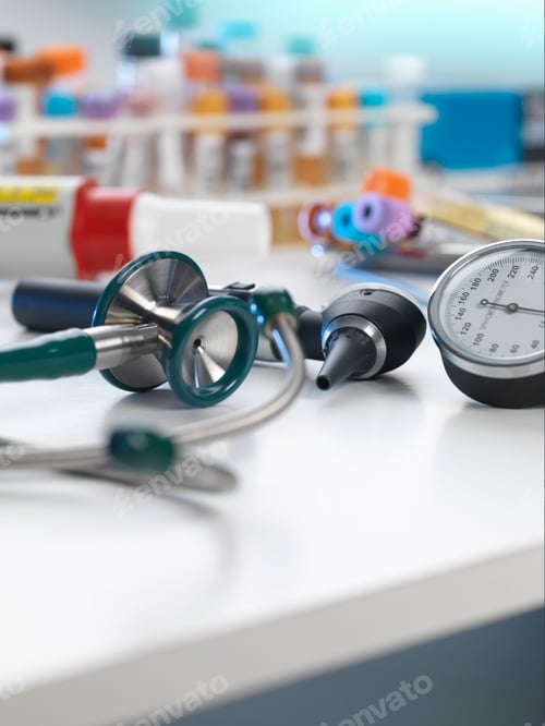 Preview: Medical Equipment on White Table in Hospital Setting
