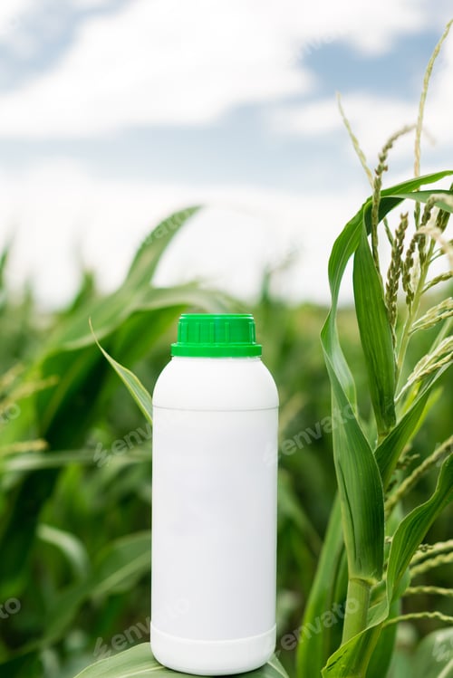 Preview: Mockup white bottle. Copy space for herbicide, fungicide or insecticide