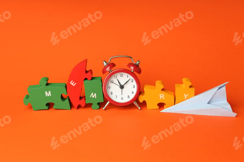 Preview: Concept of problems with memory, amnesia disease on orange background