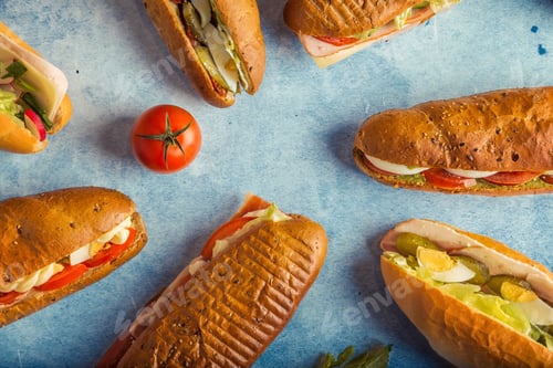 Preview: Fresh baguettes on a blue table