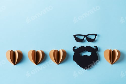 Preview: Fathers day concept with craft sustainble paper hearts on blue background