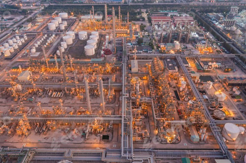 Preview: Aerial view of petrochemical oil refinery and sea in industrial engineering concept in Bangna