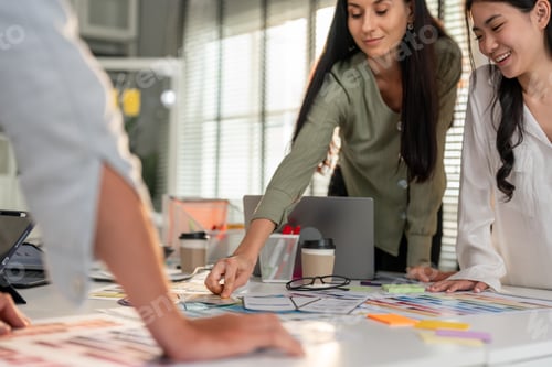 Preview: Close up group of young businesswoman working in the office workplace.