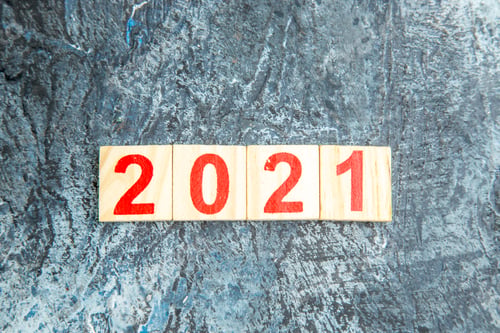 Preview: top view wood blocks on grey background free place new year photo