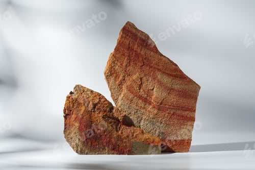 Preview: Piece of granite stone on white background with shadows
